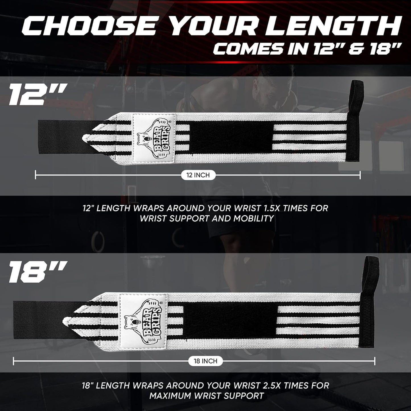Wrist Wraps for Weightlifting | Weight Lifting Wrist Straps for Weightlifting | Extra Strength Gym Wrist Wraps | Two Wrist Wrap per Pack | 12โ & 18โ | Lifting Wrist Wraps for Men & Women
